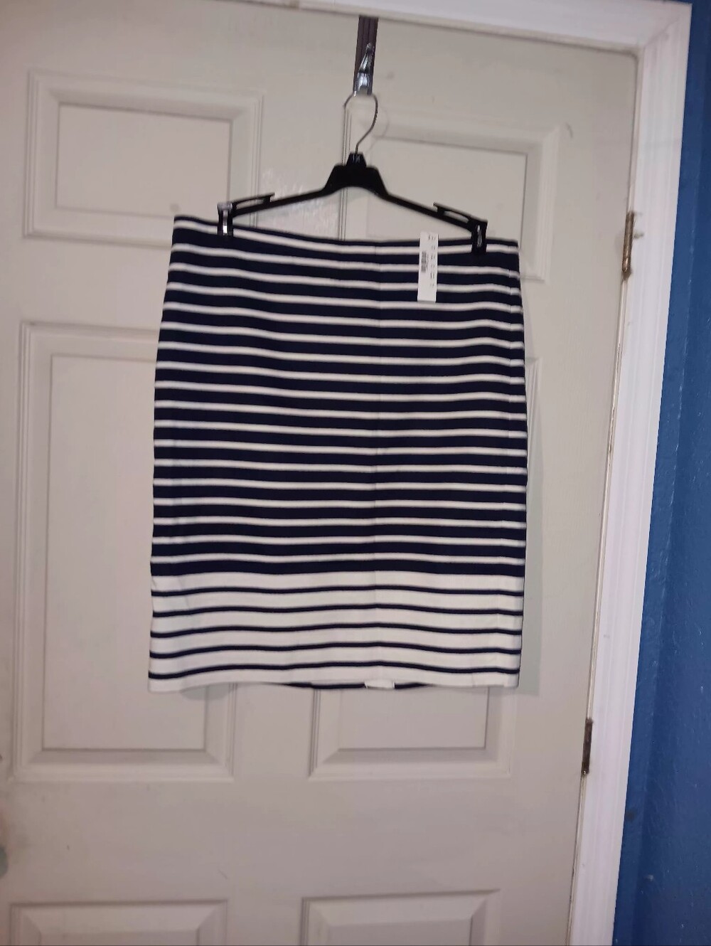 J Crew Womens Pencil Skirt Navy And White Striped Lined Zip Back Sz 16